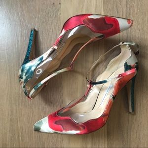 Floral Satin High Heel Mary Janes